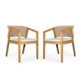thumbnail image 3 of GZXS Outdoor Acacia Wood Dining Armchairs Set of 2, Farmhouse Accent Lounge Chairs w/ Rope-Woven Backrest, Water-Repellent Beige Cushion, Non-Slip Foot Pads (Light Teak), 3 of 9