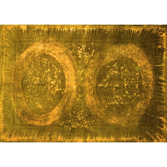 Ahgly Company Machine Washable Indoor Rectangle Persian Yellow Bohemian Area Rugs, 5' x 7'