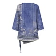 thumbnail image 4 of Dyegold Womens Tops 3/4 Length Sleeves Boho Western Tops Vintage Floral Side Twist Knot Blouses Dressy Casual Fall Shirt Tee, 4 of 5
