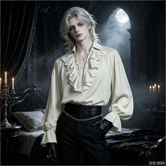 FASHOFT Vampire Halloween Costumes For Men Gothic Printed Top Cosplay Shirt For Masquerade Party Stage Photo Shoot Dress Up Attire Halloween Shirts L