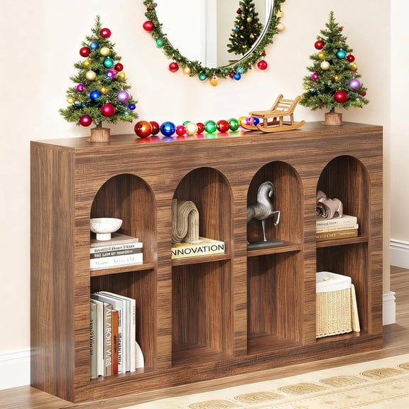 55 Inch Console Table, Mid-Century Modern Entryway Table with 4 Tier Arched Shape Storage for Entryway, Living Room, Entrance, Hallway, Foyer and Front Door