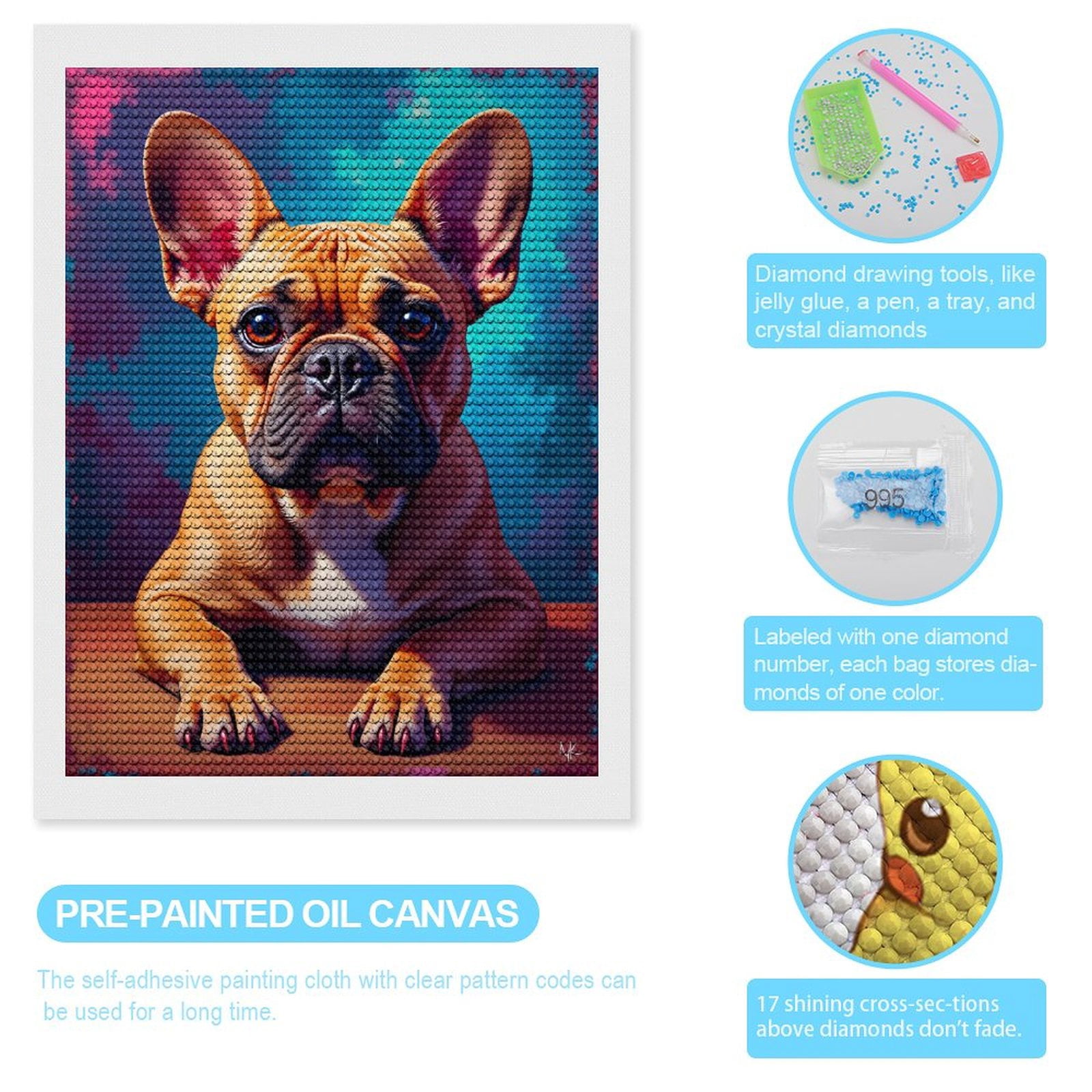 Diamond Art Kit for Adults, Calm Dog Portrait Vibrant Canvas Diamond Painting for Adults Beginners, 5D DIY Diamond Art Painting Kits, Colorful Diamond Painting Craft for Home Decor 12x16