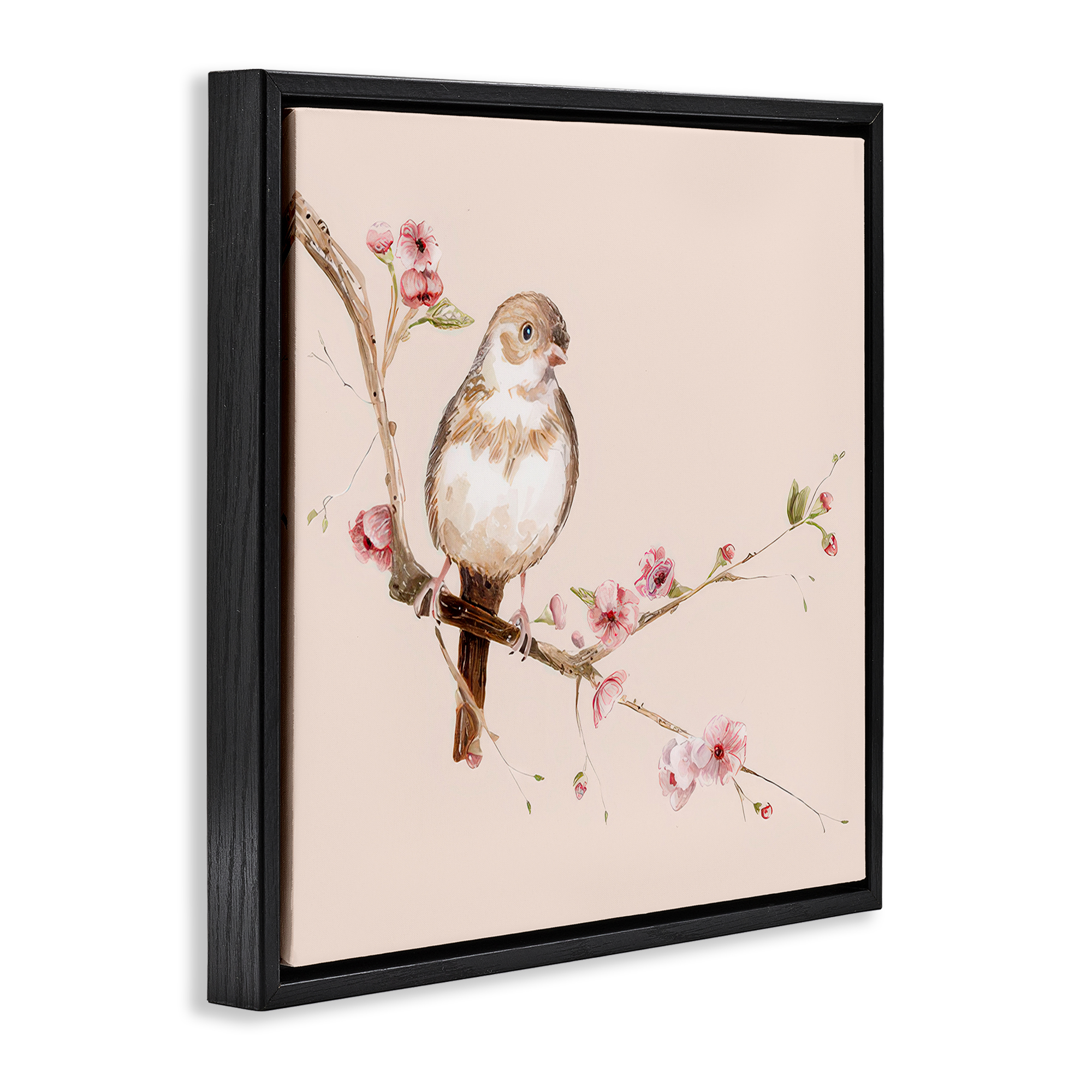 Sweetest Brown Bird Black Framed Floater Canvas Wall Art, design by Lisa Wehmeyer