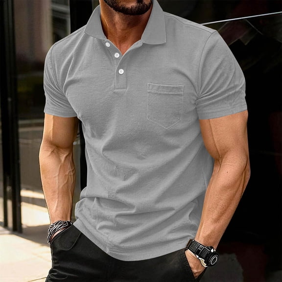Mens Polo Shirts Button Collared Short Sleeve Golf Shirts for Men Business Casual Work Blouse Tshirts