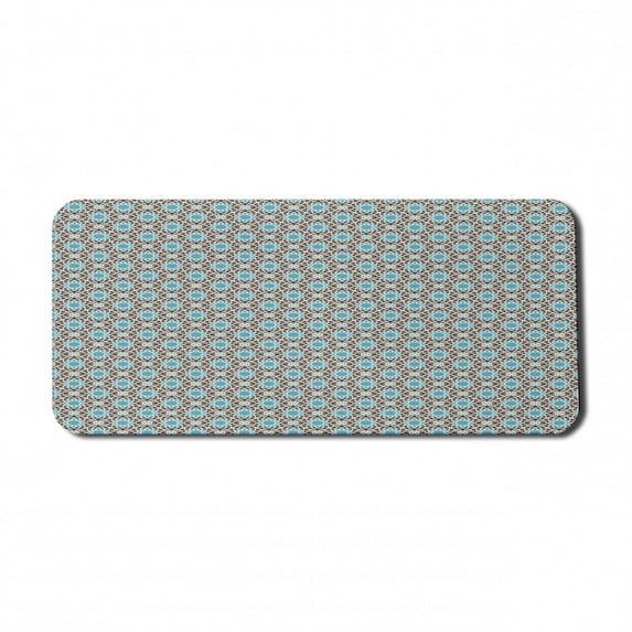 Ethnic Computer Mouse Pad, Traditional Mosaic Ottoman Effects Along Oriental Moroccan Symmetric Theme, Rectangle Non-Slip Rubber Mousepad X-Large, 35" x 15", Brown and Azure Blue, by Ambesonne