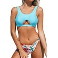 thumbnail image 1 of Women's Low Rise Blue Floral Cutout Back Hook Closure Bikini Set, 1 of 3
