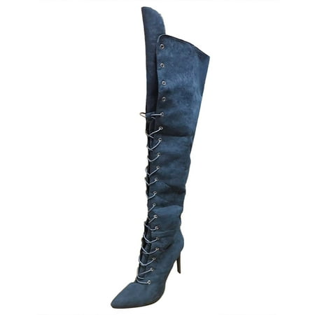 

Ketyyh-chn99 Women s Winter Boots Low Heel High Over The Knee Flat Winter Boots Grey 39