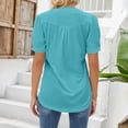 thumbnail image 4 of Sweet Home Farm V Neck T Shirts for Women Tops Puff Short Sleeve Shirt Pleated Floral Printed Tunic Blouse Short Sleeve Shirts for Women Sky Blue, 4 of 9