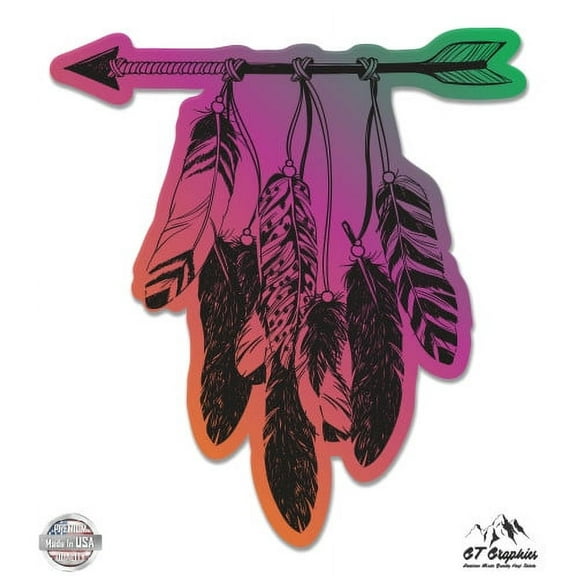 Feathers Native Arrow - 3" Vinyl Sticker - For Car Laptop I-Pad Phone Helmet Hard Hat - Waterproof Decal