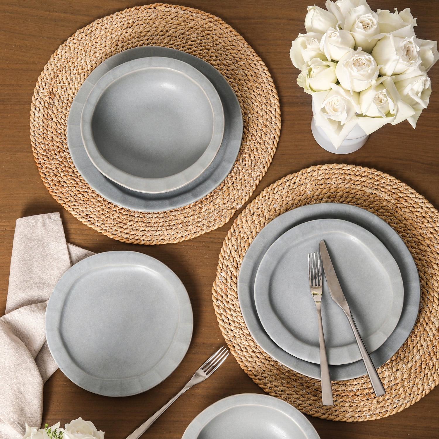 Stone Lain Oasis 24-Piece Dinnerware Set Stoneware, Grey Blue