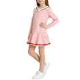 thumbnail image 3 of SGFCWSX Girls Long Sleeve Sailor Collar Dress, Casual Ruffled Hem Dress Pink Size 7-8 Years, 3 of 10