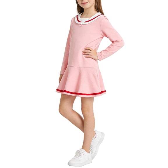 Avrntaa Little Girls Sailor Dress Spring Summer Cute Pleated Skirt Kids A-line Cotton School Dresses for 1-10Y