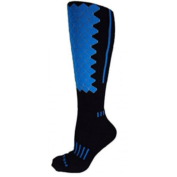 moxy socks black with cyan blue premium deadlift helix fitness knee-high socks