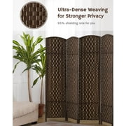 Jostyle 6ft Tall Room Divider with Hand-Woven Design, 4-Panel Folding Privacy Screen Freestanding Mocha