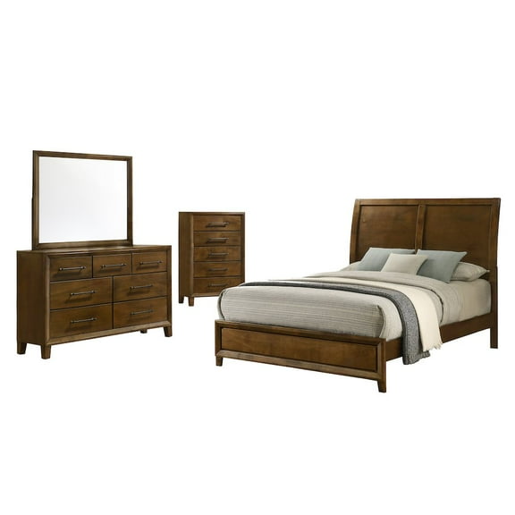 New Classic Furniture Ballard 4-Piece Wood Queen Bedroom Set w Chest in Walnut