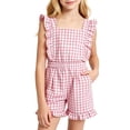 thumbnail image 2 of Jumpsuit for Girls Size 13-14Y Kids Sleeveless Square Neck Gingham Ruffle Jumpsuit with Pockets Summer Outfit Rompers for Girls, 2 of 4