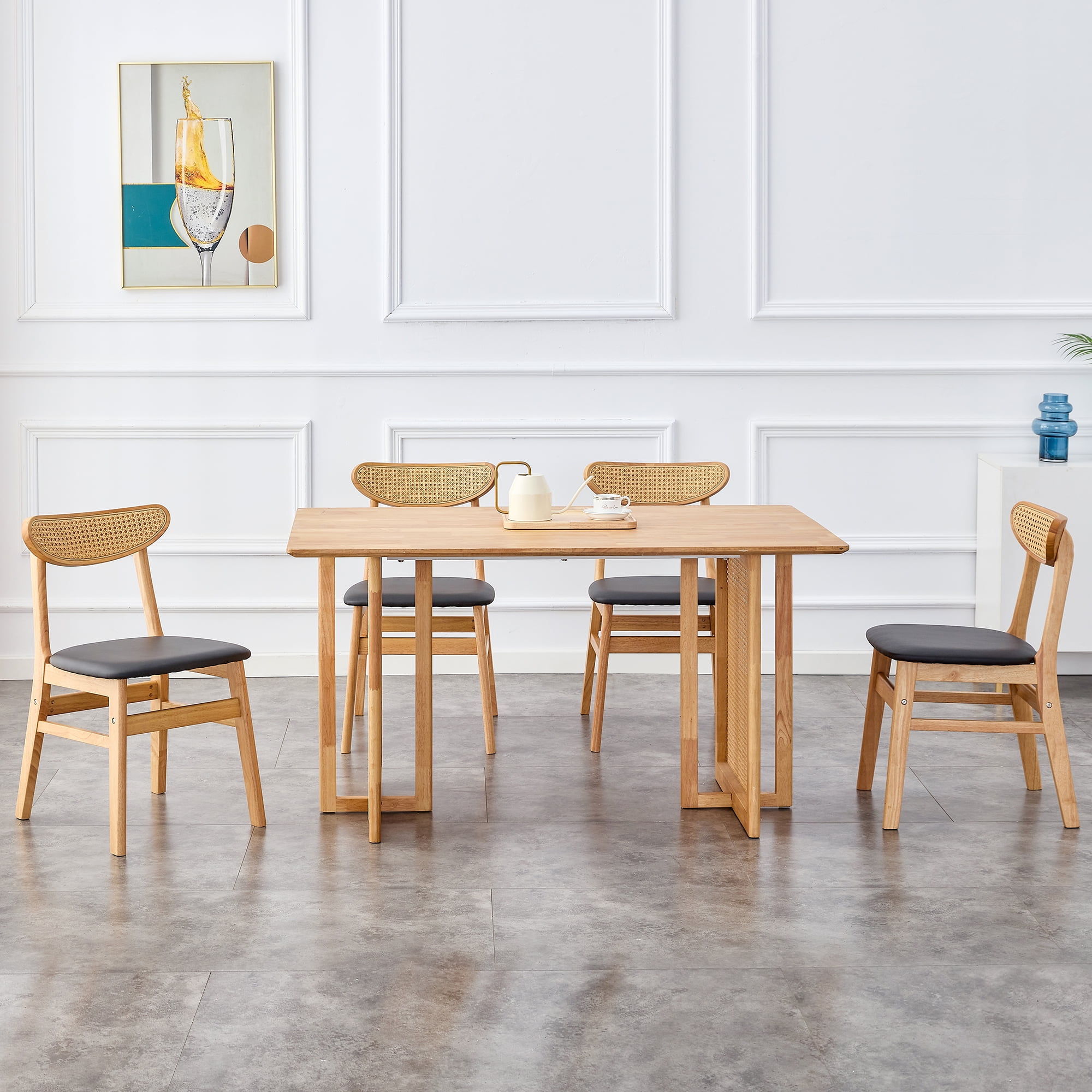 Kadyn Dining Table and Chairs Set for 4 Persons, 5-Piece Dining Table Set with 4 Chairs, Natural Wood Wash Kadyn Dining Table and Chairs Set for 4 Persons, 5-Piece Dining Table Set with 4 Chairs, Natural Wood Wash