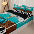 thumbnail image 2 of Manfei Western Floral Bull Skull Zipper Twin Comforter Sets with Fitted Sheet and 2 Pillowcases,Boho Damask Cow Print Zipper Bedding Set,White Turquoise,Reversible, 2 of 7