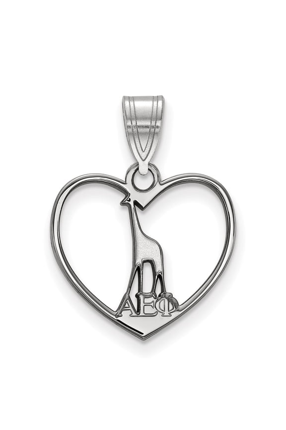 925 Sterling Silver Rh-plated LogoArt Alpha Epsilon Phi Heart Pendant; for Adults and Teens; for Women and Men