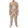 thumbnail image 3 of Picia Woodland Animals in Neutral Tones Pattern Men’s Long-Sleeve Sleepwear Set - Soft 2-Piece Loungewear with Pockets, Comfy PJs for Relaxing Nights-Large, 3 of 7