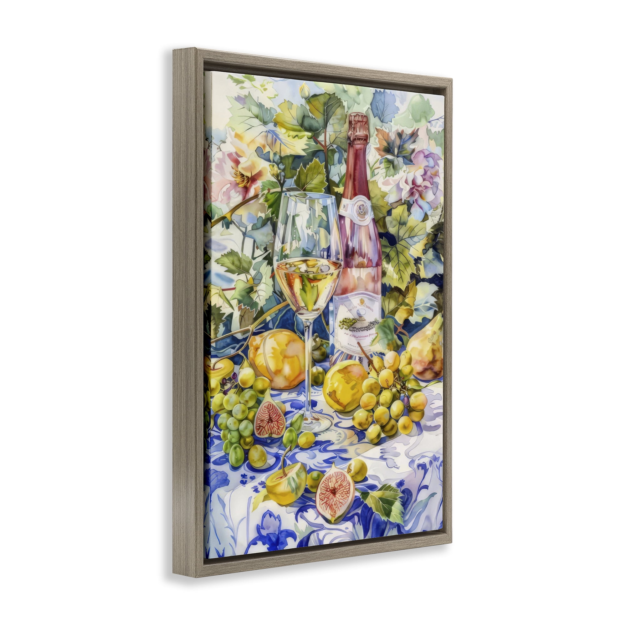 Stupell Industries Grape Vines Wine Glass Food & Beverage Painting Brown Floater Framed Canvas Art Print Wall Art, 17 x 25