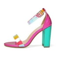 thumbnail image 4 of Anuirheih Womens Heels Sandals, Clear Colorful Splicing Chunky Heel Sandals Open Toe Non-slip Casual Sandals for Party Dress(Hot Pink), 4 of 9