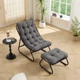 thumbnail image 3 of Pawverly Patio Lounge Chair with Ottoman, Outdoor Recliner Sling Chair with Padded Cushion & Foot Stool, Steel Frame Chair for Porch, Deck, Garden, Indoor Outdoor, Grey stripes, 3 of 10