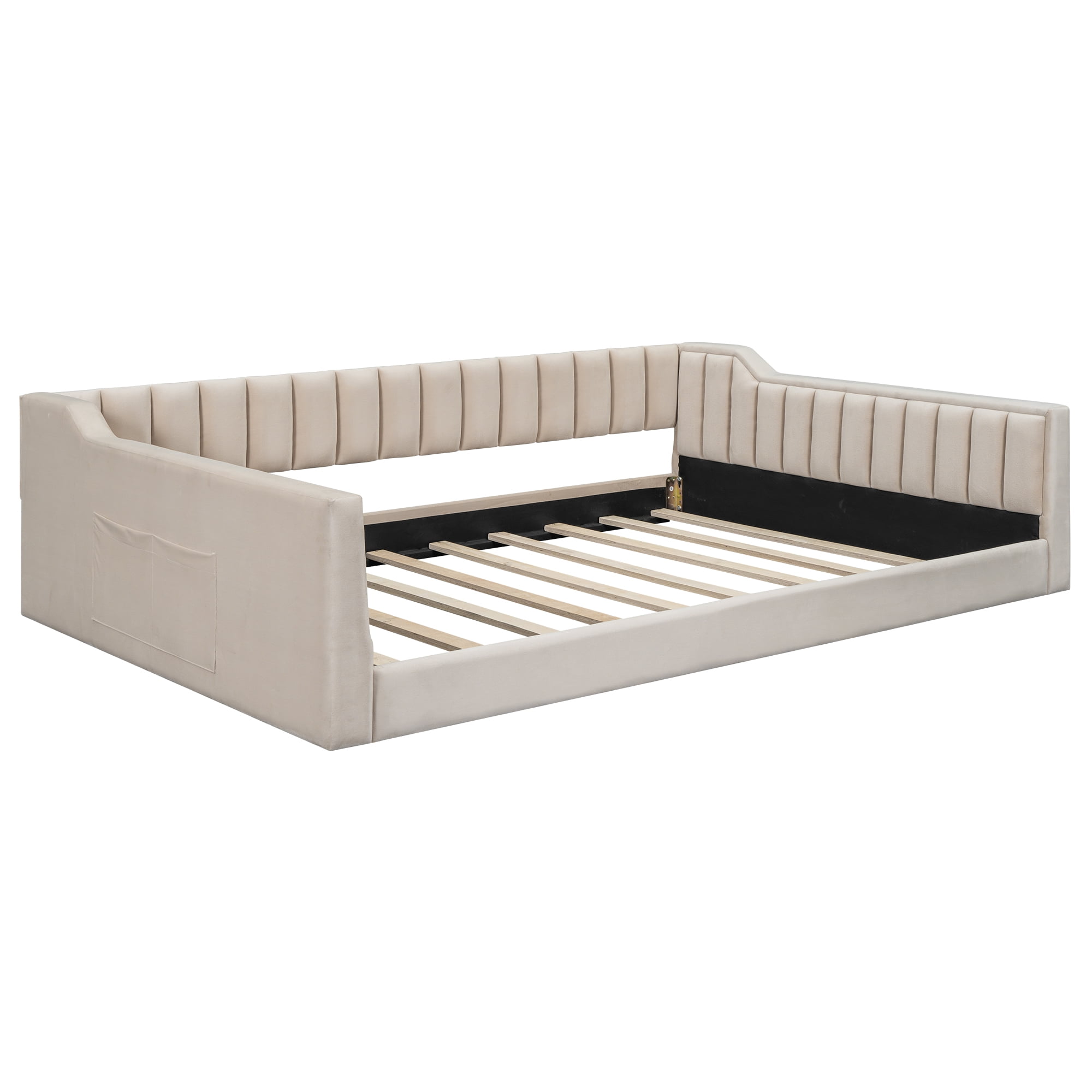 Euroco Upholstered Full XL Daybed, Sofa Bed with Storage Pocket, Beige