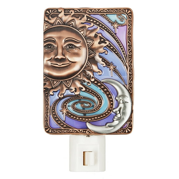 Moon and Sun Faces With Purple and Blue Inlays Shade Night Light - By Ganz
