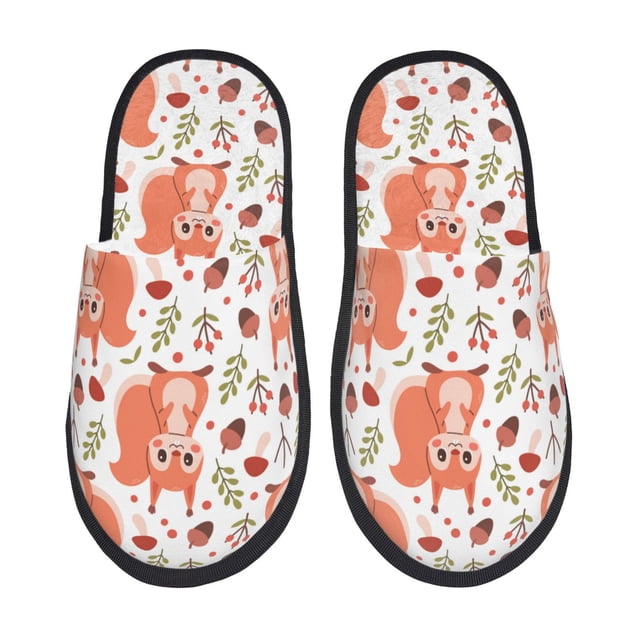 Fotbe Squirrel And Pantuflas Peludas para Mujer con Estampado, Zapatillas de Peluche, Zapatos de Invierno para Casa, Uso Interior y Exterior-Large