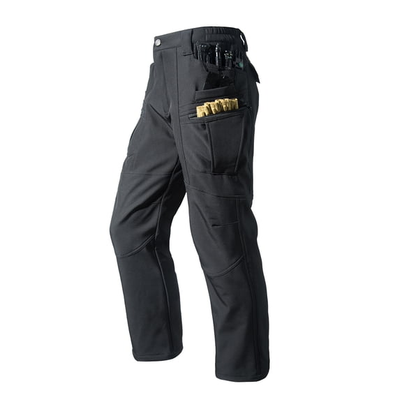 FRSASU Fleece Lined Work Cotton Pants for Men Waterproof Tactical Pants Winter Warm Ripstop Cargo Pants Ski Pant with Multi Tool Pockets Black