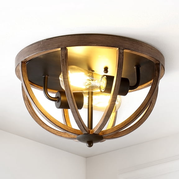 JONATHAN Y Darlene 13" 2-Light Iron Rustic Farmhouse LED Flush Mount, Brown, JYL7479A
