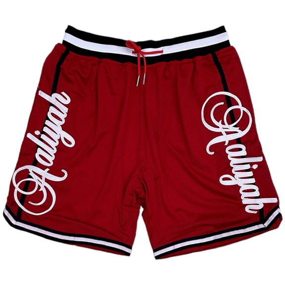 Aaliyah Men's Headgear Classics Premium Embroidered Mesh Basketball Shorts (Medium, Red)