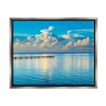 Stupell Industries Waterfront Dock Clouds Landscape Photography Gray Floater Framed Canvas Art Print Wall Art, 21 x 17
