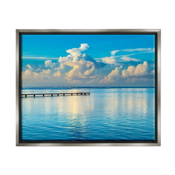 Stupell Industries Waterfront Dock Clouds Landscape Photography Gray Floater Framed Canvas Art Print Wall Art, 21 x 17