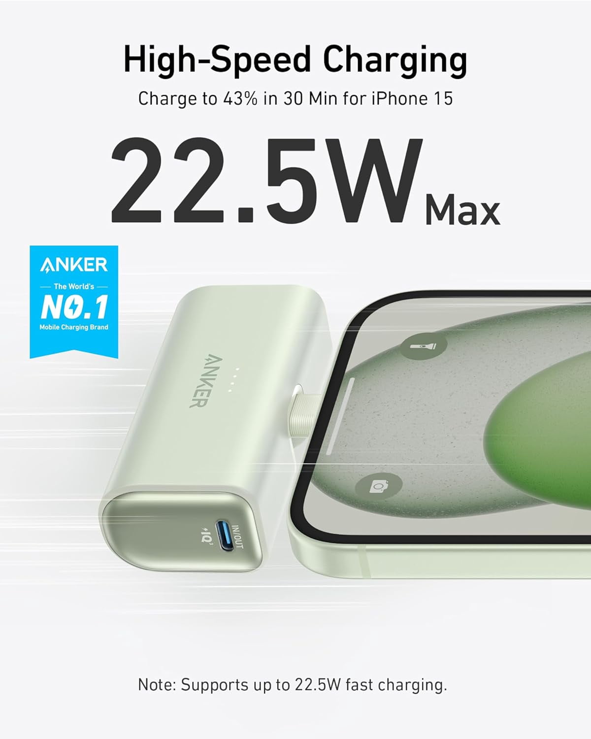 Anker iPhone 17 Portable Charger, Nano Power Bank with Built-in USB C Connector, 5,000mAh Portable Charger 22.5W, Compatible for iPhone 17 Series, Samsung S23 Series, iPad Pro/Air, AirPods, and More