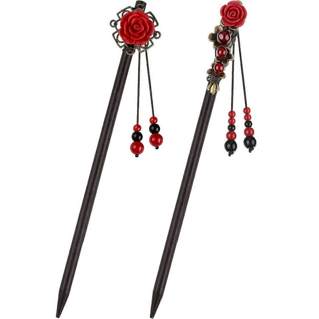 2 Pieces Japanese Chinese Hair Stick Retro Wooden Hairpin Flower Hair Chopsticks Handmade Wooden Hair Stick Classic Hair Chopstick Hair Pins for Long