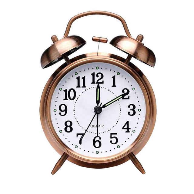 Reloj despertador retro, reloj despertador antiguo de mesilla de noche con campana doble, reloj despertador analógico de cuarzo vintage con pilas y luz nocturna