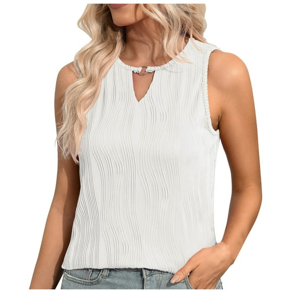 TSADFHJI Christmas Tops for Women Sexy European and Border Women's Vest 2024 Keyhole Sleeveless Summer Business Casual Basic Top Xl White
