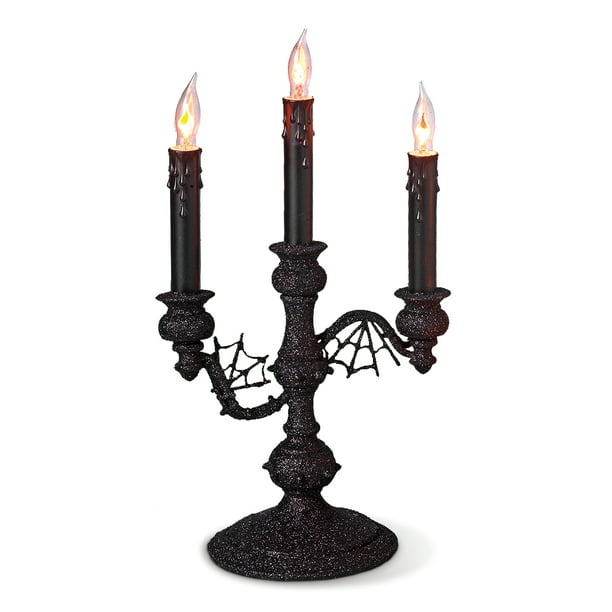 Black Glitter Electric Flickering Candelabra