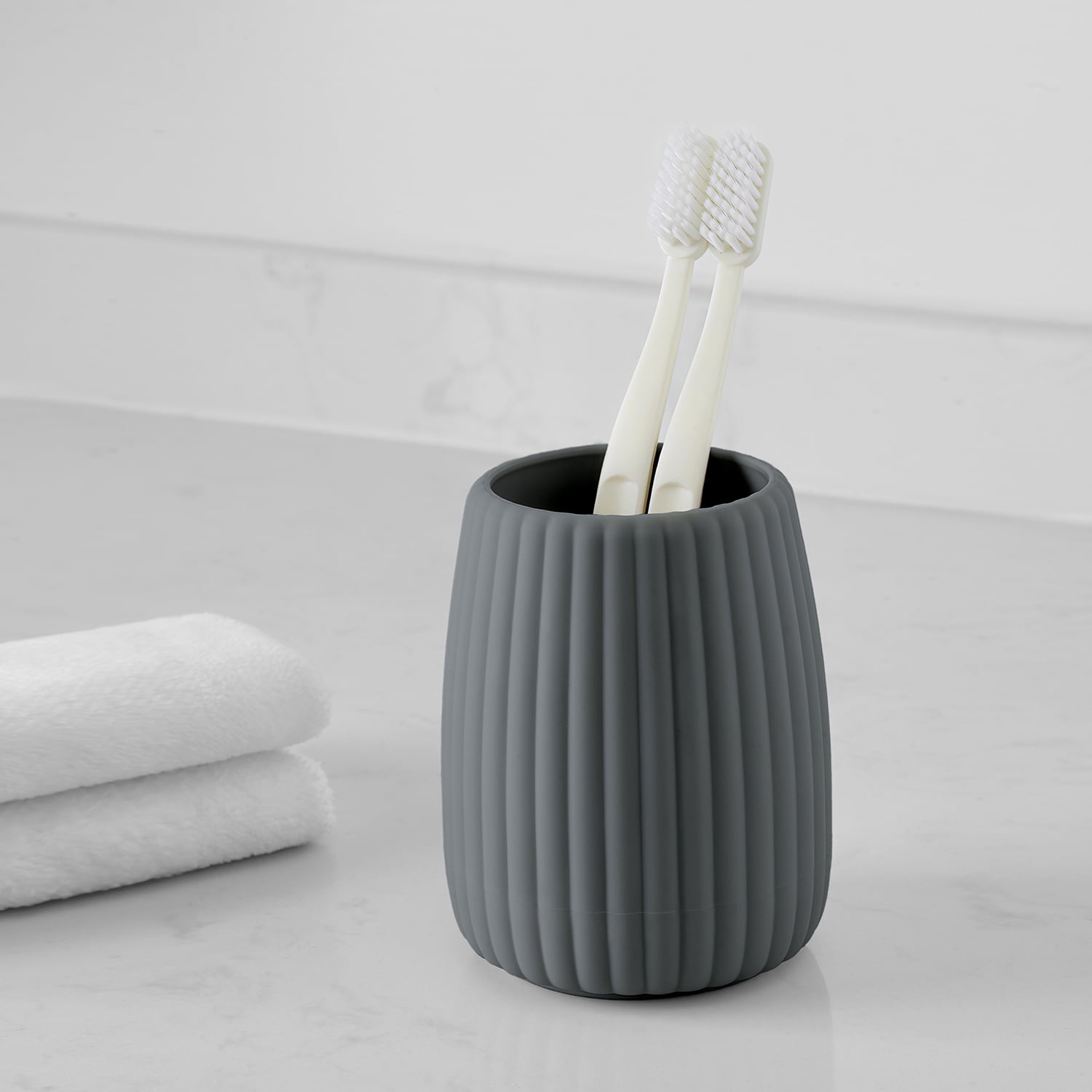 (3 pack) Mainstays Rubberized Plastic Ribbed Toothbrush Holder, Gray