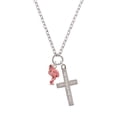 thumbnail image 2 of Delight Jewelry Silvertone Hot Pink Flamingo Everlasting Love Engraved Cross Zoey Necklace, 28", 2 of 4
