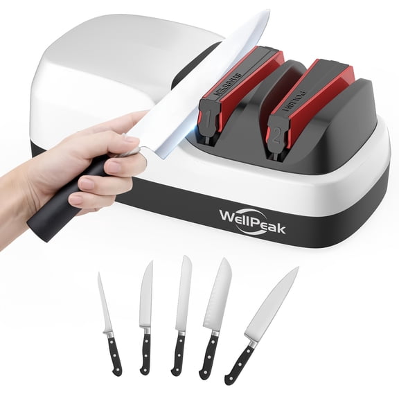 Multifunctional 2-Stage Electric Knife Sharpener - Diamond Abrasive & Ceramic Hone for 20-Degree, Straight/Serrated Chef Knives