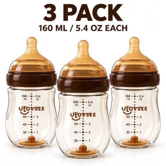 PPSU Baby Bottles, 3 Pack, 5.4 oz/160 mL Wide Neck Baby Feeding Bottles with Soft Silicone Nipples, Lightweight, Easy to Clean