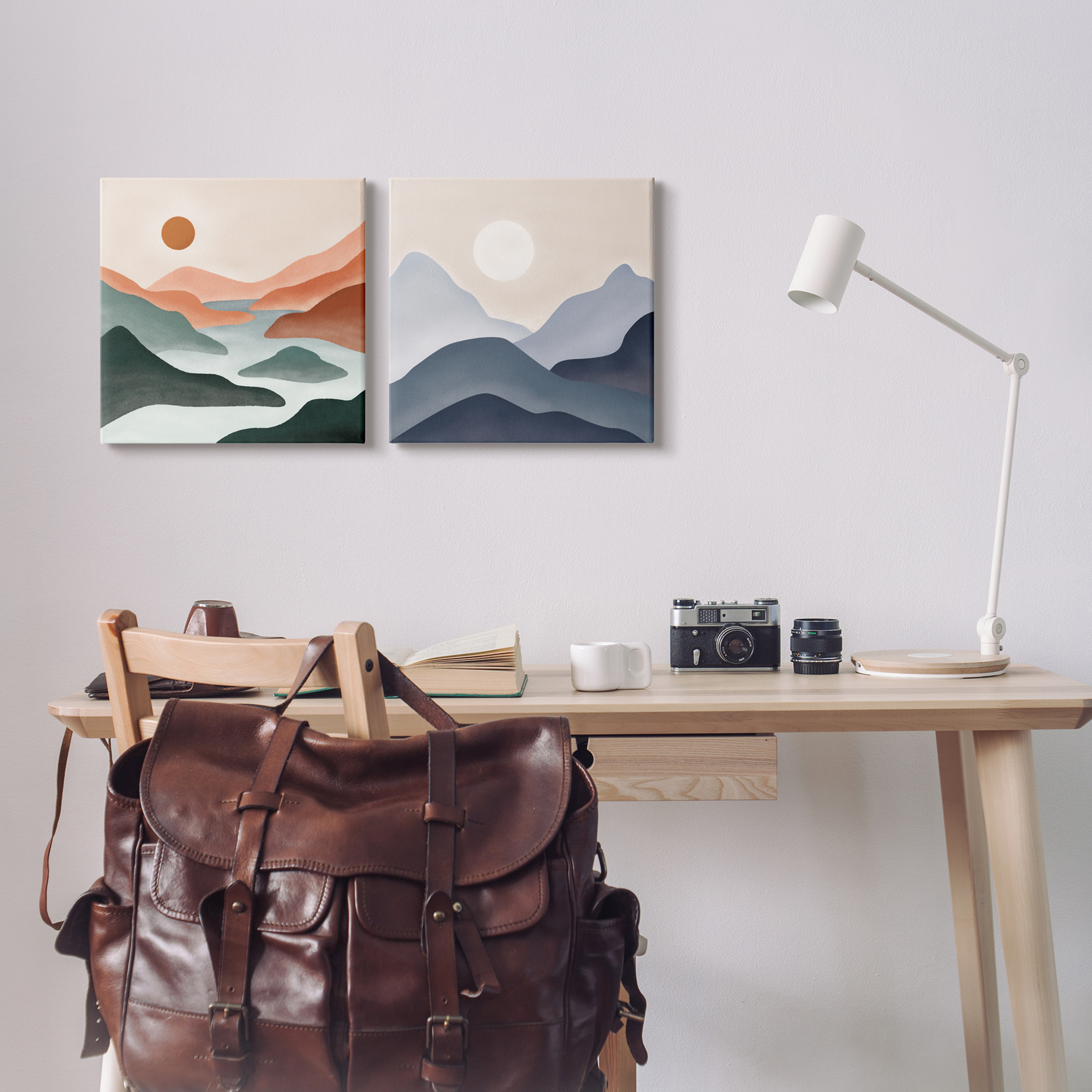 Stupell Industries Mountainous Landscape Flowing Stream River Modern Design Painting Gallery Wrapped Canvas Print Wall Art, Set of 2, Design by JJ Design House LLC