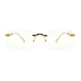 thumbnail image 3 of Mens Hustler Rimless Narrow Rectangle Metal Rim Fashion Eyeglasses Gold Beige, 3 of 8