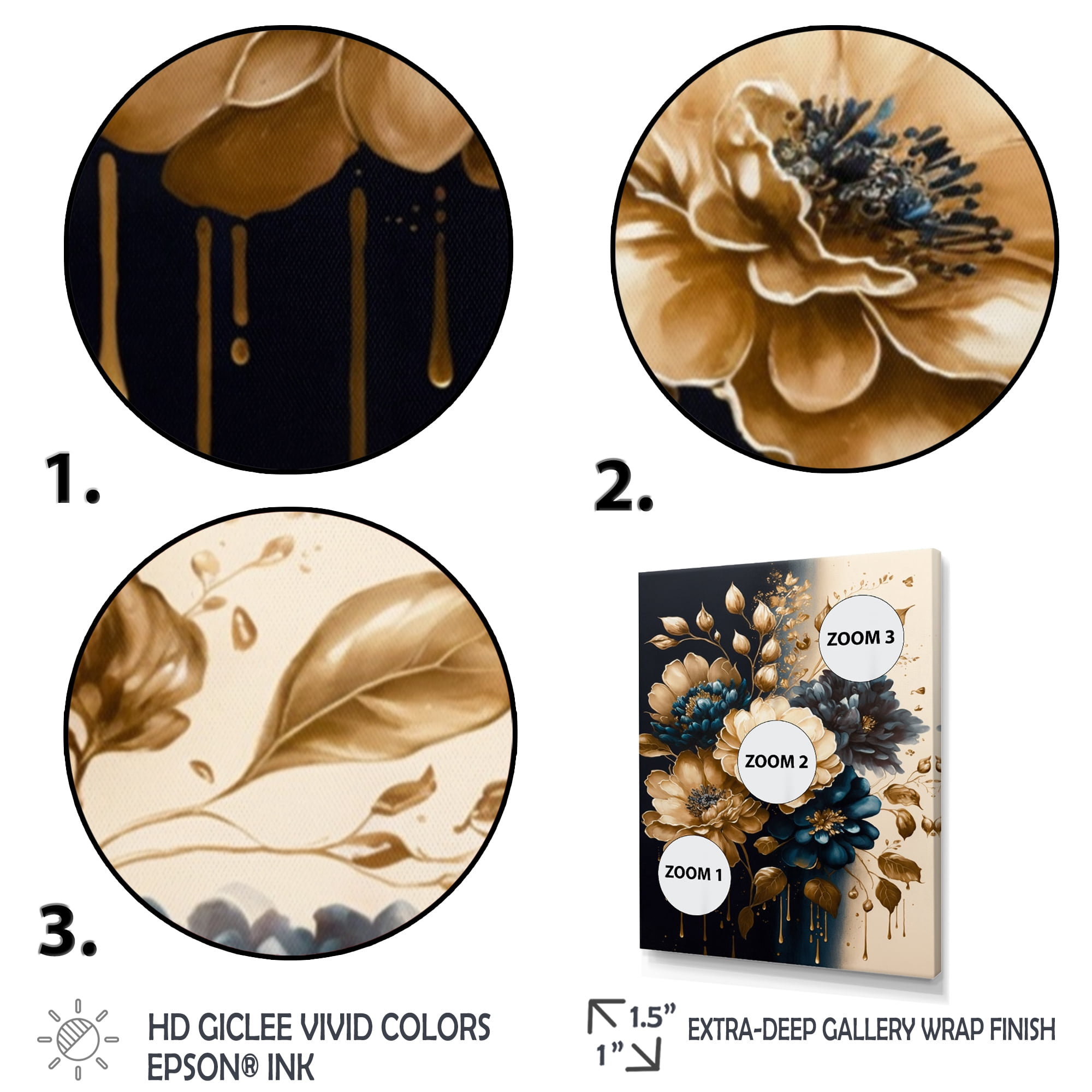 Designart Blue And Gold Zinnia Flowers IV Canvas Wall Art