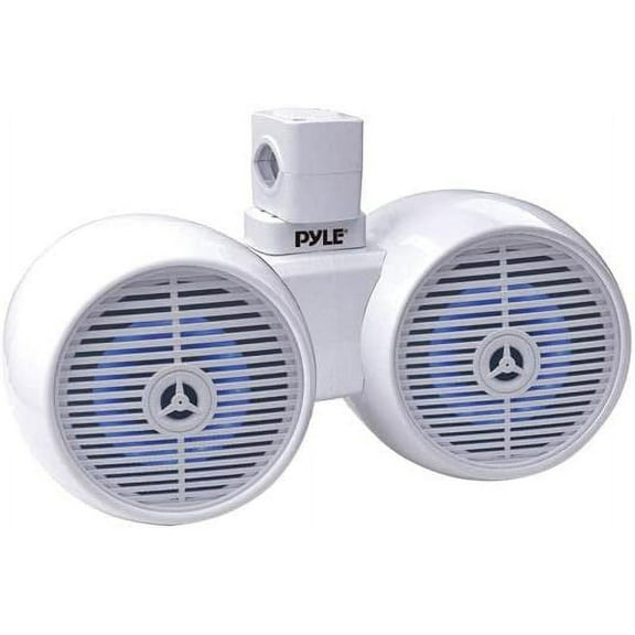 8" Marine Wakeboard Water Resistant Bluetooth Speaker - Dual 2-Way Mini Box Speaker System with Built-in LED Lights, White PLMRWKBT82WT