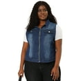 thumbnail image 4 of GRACE & GRANDEUR Veste en Denim Grande Taille pour Femmes Sans Manches à Fermeture Éclair et à Boutons Veste en Jean L Bleu, 4 of 7