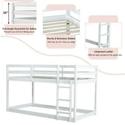Bunk Bed Twin Over Twin, Low Twin Size Floor Bunk Beds with Ladder, Solid Wood Junior Bunk Bed for Teens Bedroom, No Box Spring Needed-White